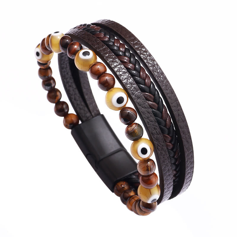 Buddha Stones邪眼 タイガーアイ 守護 ビーズ 多層編みブレスレット