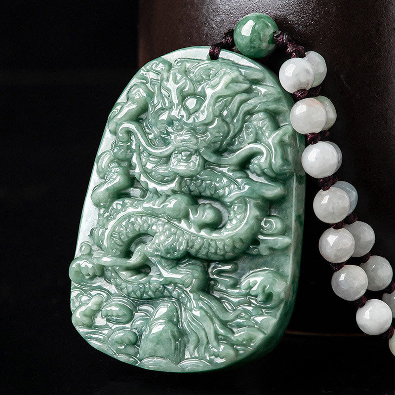 Buddha Stones十二支 龍 翡翠 繁栄のネックレス ビーズ ペンダント - ジェイド - image 1