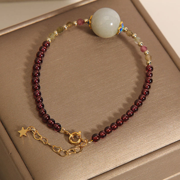 Buddha Stonesガーネット翡翠ビーズ平和バックル保護ブレスレット