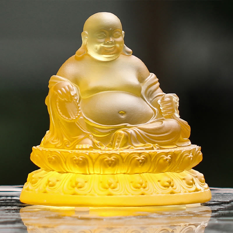 Buddha Stones手作り 笑う仏像 琉璃水晶 芸術品 富の像 家の装飾 - image 3