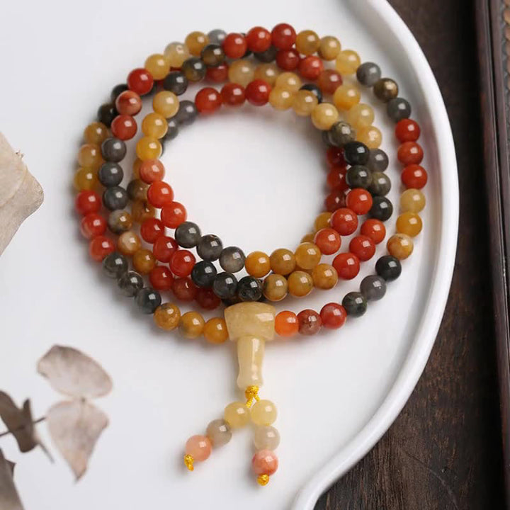 Buddha Stones108 ビーズ 天然赤瑪瑙Mala守護ブレスレット