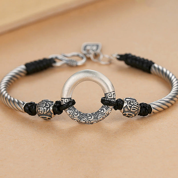 Buddha Stones999 スターリングシルバー 福文字 平和バックル 銅貨 縁起の良い雲 幸運のブレスレット