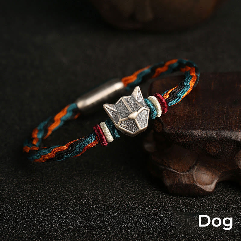 Buddha Stonesハンドメイド 999 スターリングシルバー 龍年 十二支 守護 カラフル 輪廻 結び目 ロープ ブレスレット