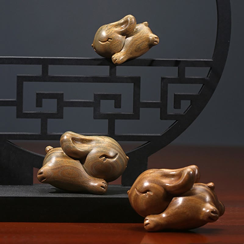 Buddha Stones緑 白檀 小さな ミニ かわいい ウサギ 平和 装飾