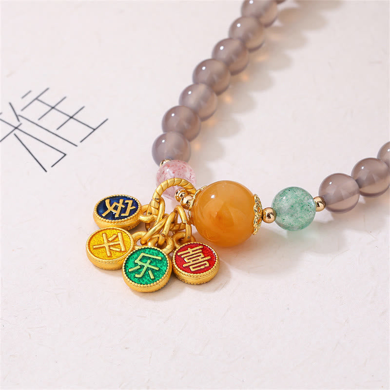 Buddha Stones天然グレーアゲート 平和と喜びのチャームバランス ダブルラップブレスレット