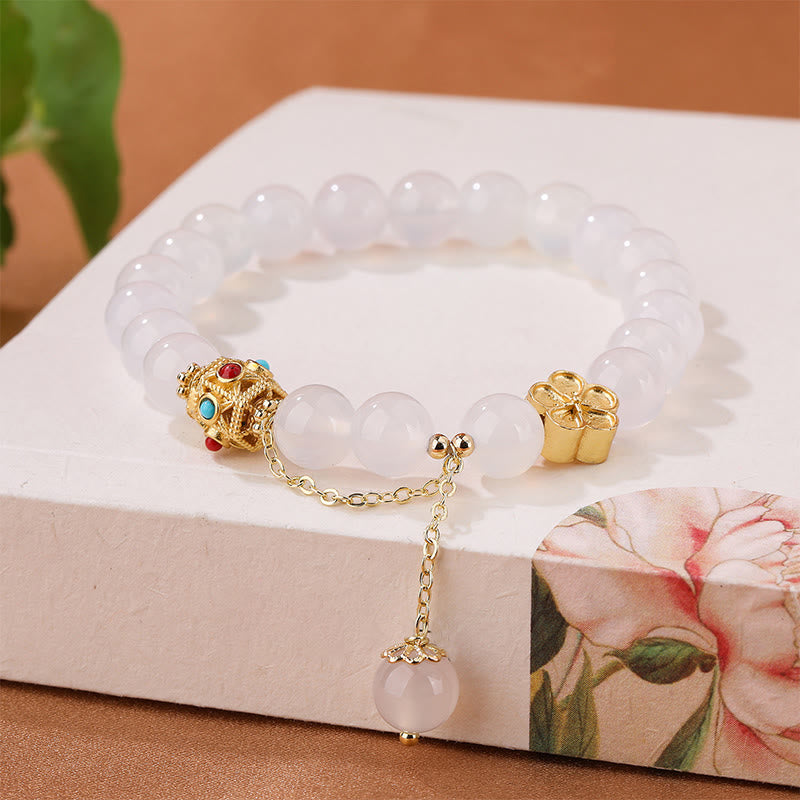 天然赤瑪瑙・白瑪瑙・桃の花の自己受容ブレスレット