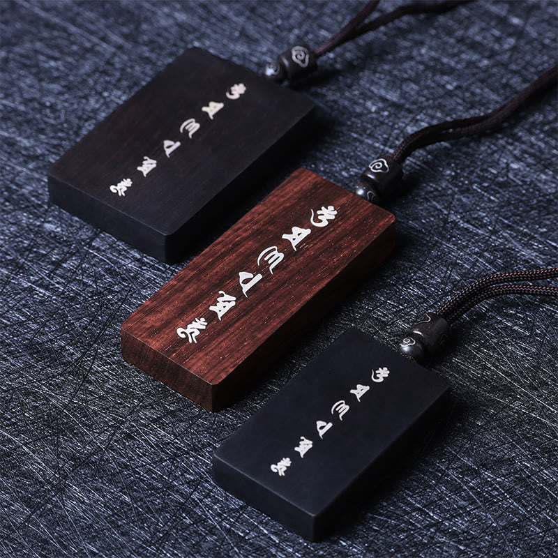 Buddha Stones999 スターリングシルバー小葉紫檀黒檀オーム・マニ・パドメ・フム象嵌 守護ネックレスペンダント - image 2