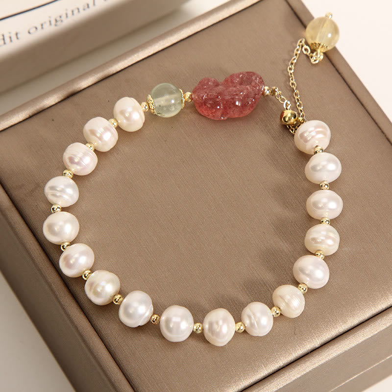 Buddha Stones天然真珠ストロベリークォーツ貔貅楽観チャームブレスレット