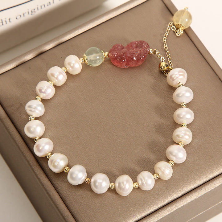 Buddha Stones天然真珠ストロベリークォーツ貔貅楽観チャームブレスレット