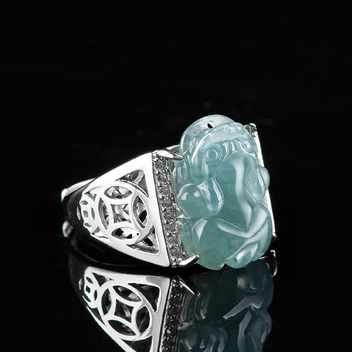 Buddha Stones925スターリングシルバー風水富繁栄翡翠貔貅幸運リング