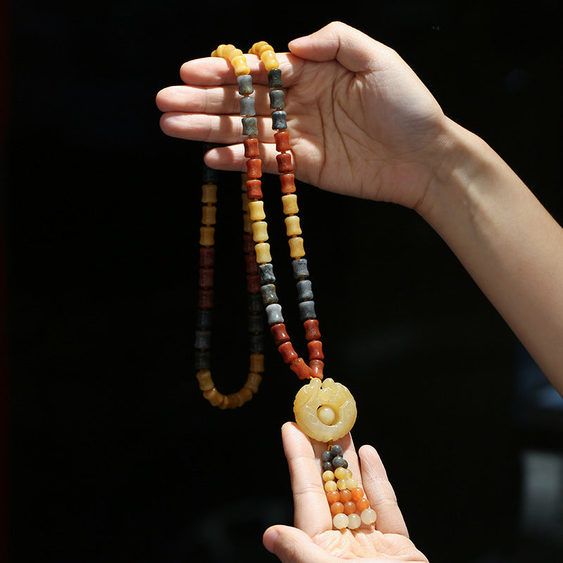 Buddha Stonesチベット黄金シルク翡翠富のペンダントネックレス
