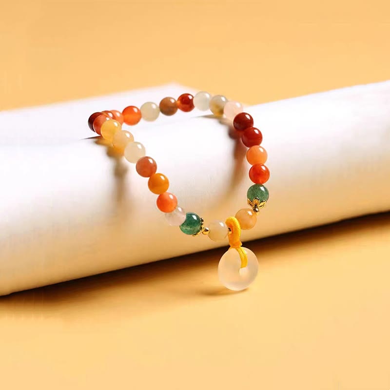 Buddha Stones14K ゴールドメッキ カラフル ゴールデン シルク 翡翠 平和バックル 富のブレスレット