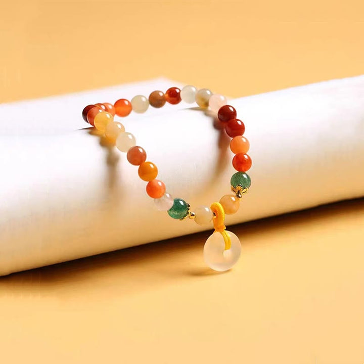 Buddha Stones14K ゴールドメッキ カラフル ゴールデン シルク 翡翠 平和バックル 富のブレスレット