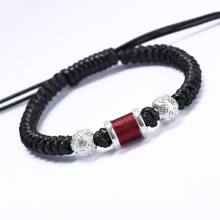 Buddha Stones999 スターリングシルバー 銅コインビーズ 銅バランス編み紐ブレスレット