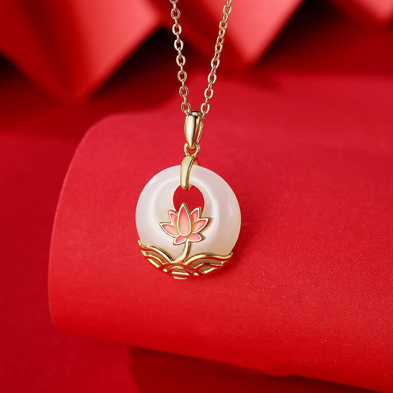Buddha Stones925スターリングシルバー 和田白翡翠 蓮の花 祝福ネックレスペンダント - 和田白玉（守護♥幸せ） - image 1