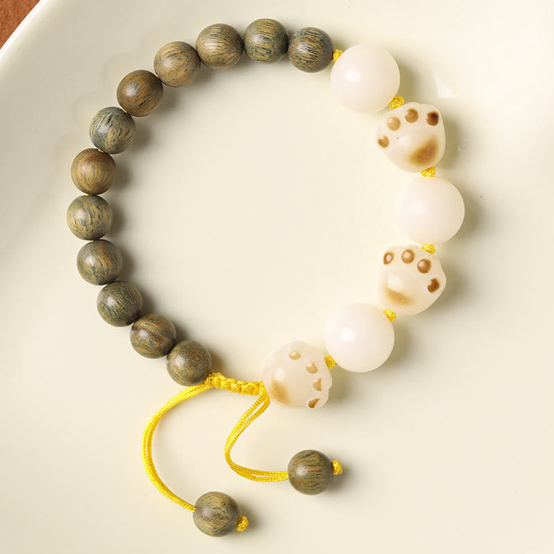 Buddha Stones天然緑白檀菩提樹 猫の足爪治癒ブレスレット - image 3