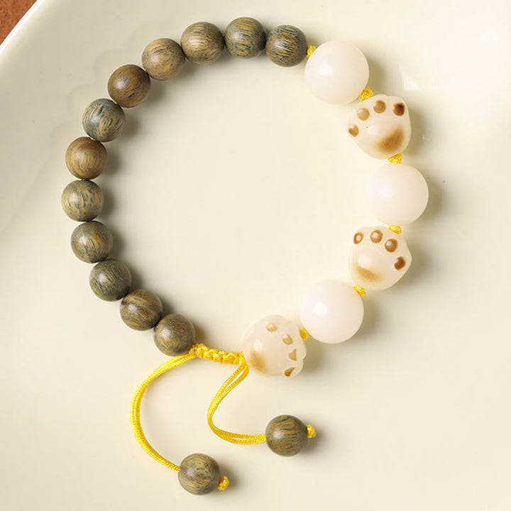Buddha Stones天然緑白檀菩提樹 猫の足爪治癒ブレスレット - image 3