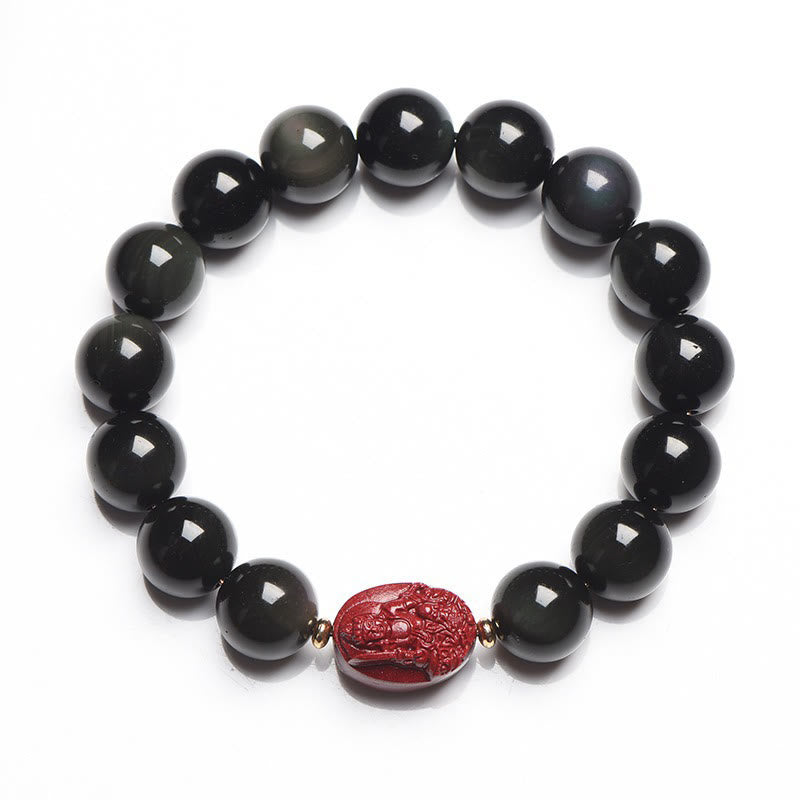 Buddha Stones十二支誕生仏天然黒曜石 辰砂 浄化ブレスレット
