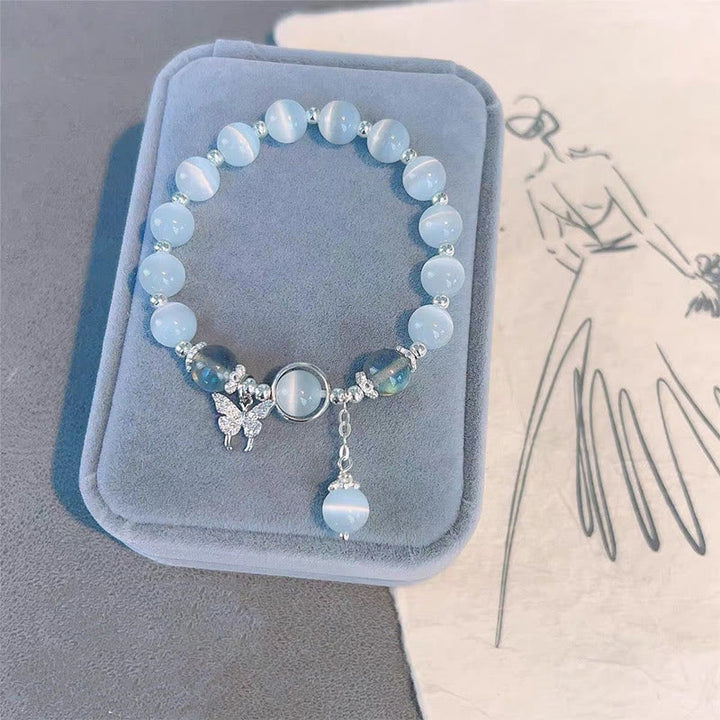 Buddha Stones ムーンストーン バタフライ＆スター チャーム ブレスレット レディース