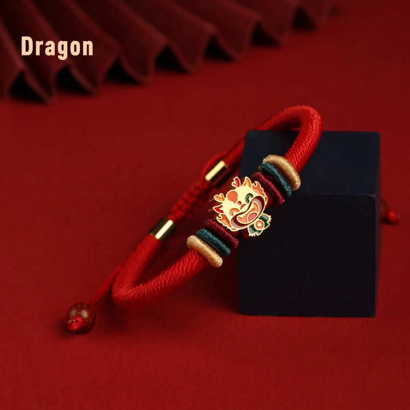 Buddha Stonesハンドメイド925スターリングシルバードラゴン年かわいい中国の十二支幸運編み込みレッドブレスレット
