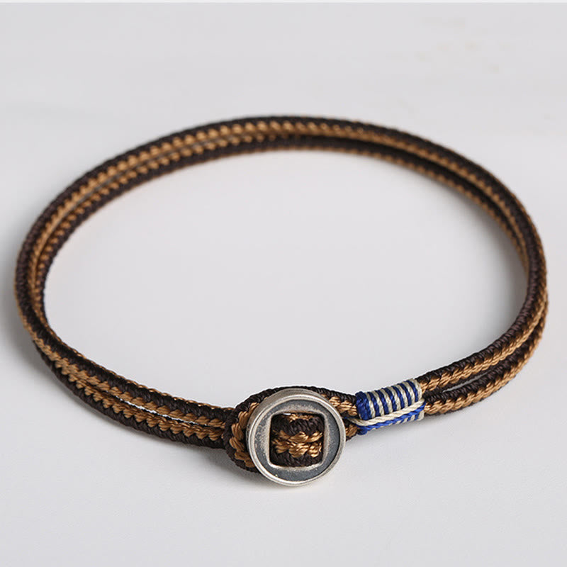 Buddha Stones 925スターリングシルバー 守護 編み込みロープブレスレット（ボタン留め） ハンドメイド