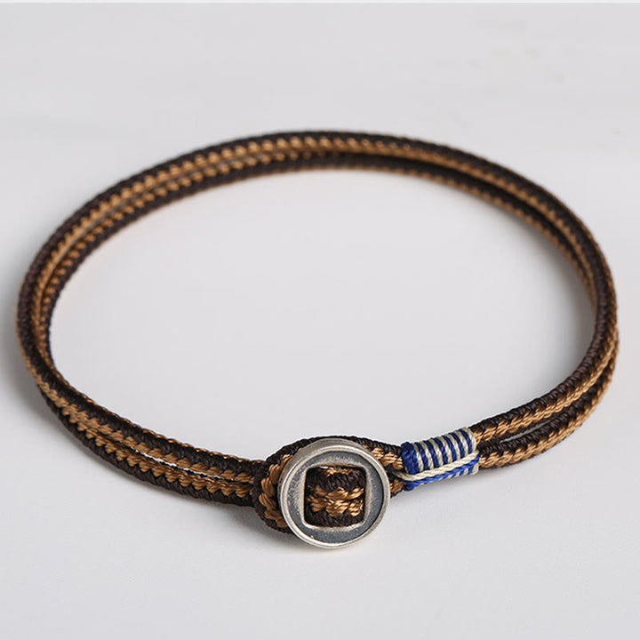 Buddha Stones 925スターリングシルバー 守護 編み込みロープブレスレット（ボタン留め） ハンドメイド