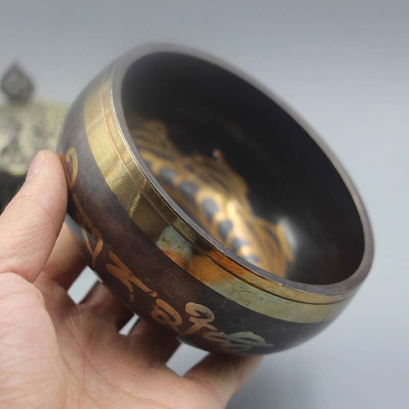 Buddha Stones チベット瞑想ボウル（癒しとマインドフルネス用）オーム・マニ・パドメ・フム・シンギングボウル - image 4