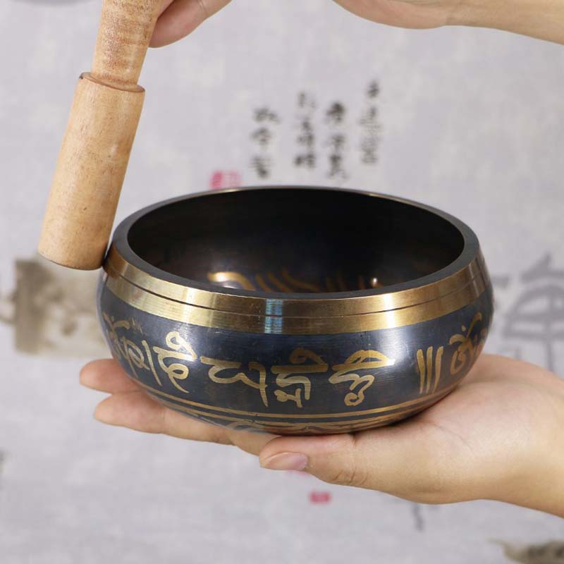 Buddha Stones チベット瞑想ボウル（癒しとマインドフルネス用）オーム・マニ・パドメ・フム・シンギングボウル - 3.74インチ (CM) (シンギングボウル＆マレット) - image 0
