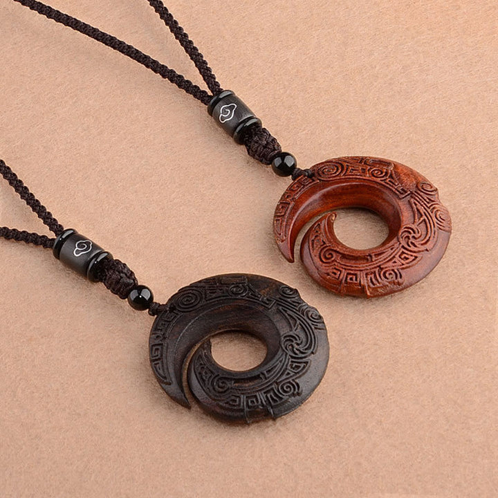 Buddha Stones小葉 紫檀 黒檀 幸運を呼ぶ デザインパターン 守護 ネックレス ペンダント