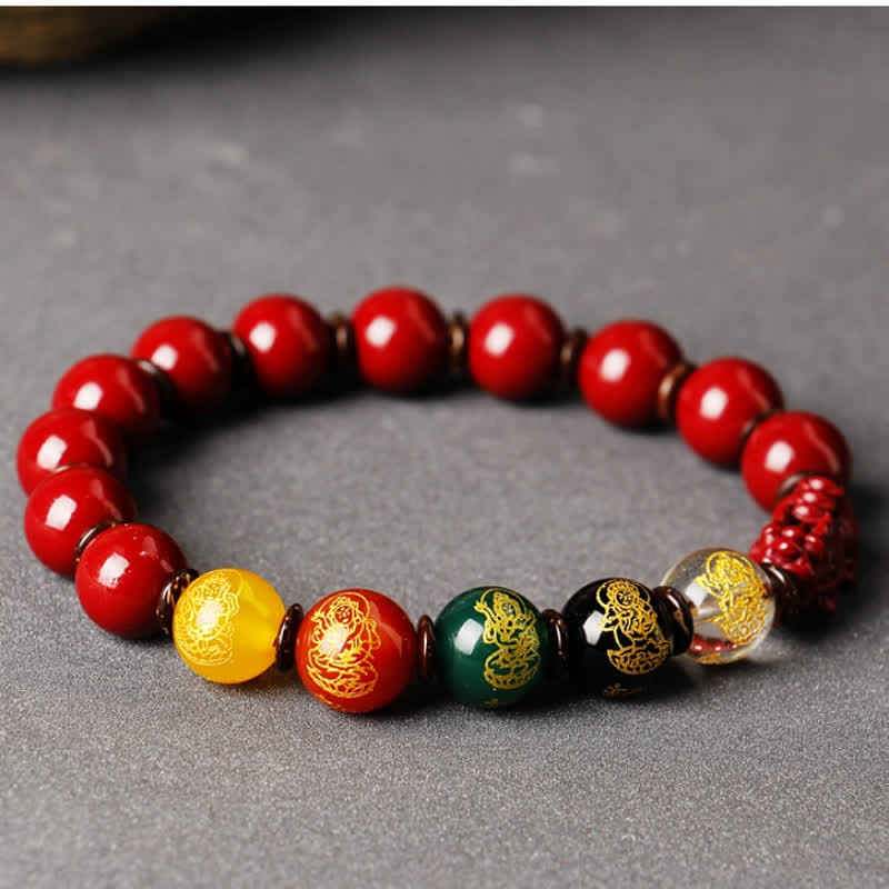 Buddha Stones富の神 辰砂 貔貅 祝福ブレスレット