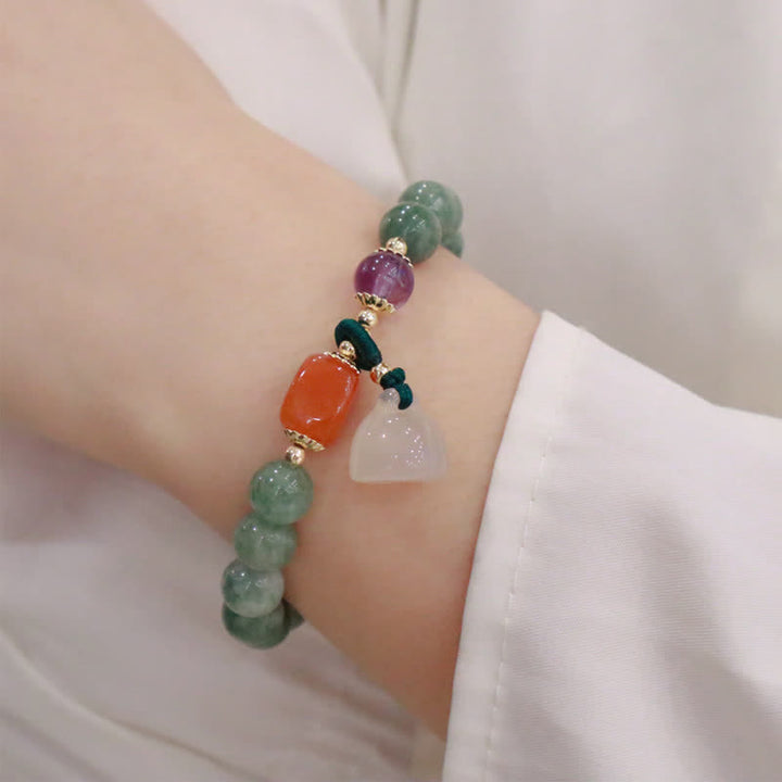 Buddha Stonesシアン翡翠 蓮の花 かぼちゃ 願い 平和バックル アメジスト クリスタル ヒーリングブレスレット