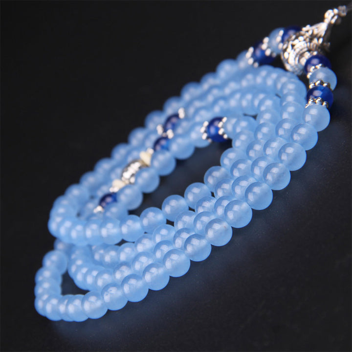 Buddha Stones108ビーズ ブルークリスタル ヒーリングブレスレットMala