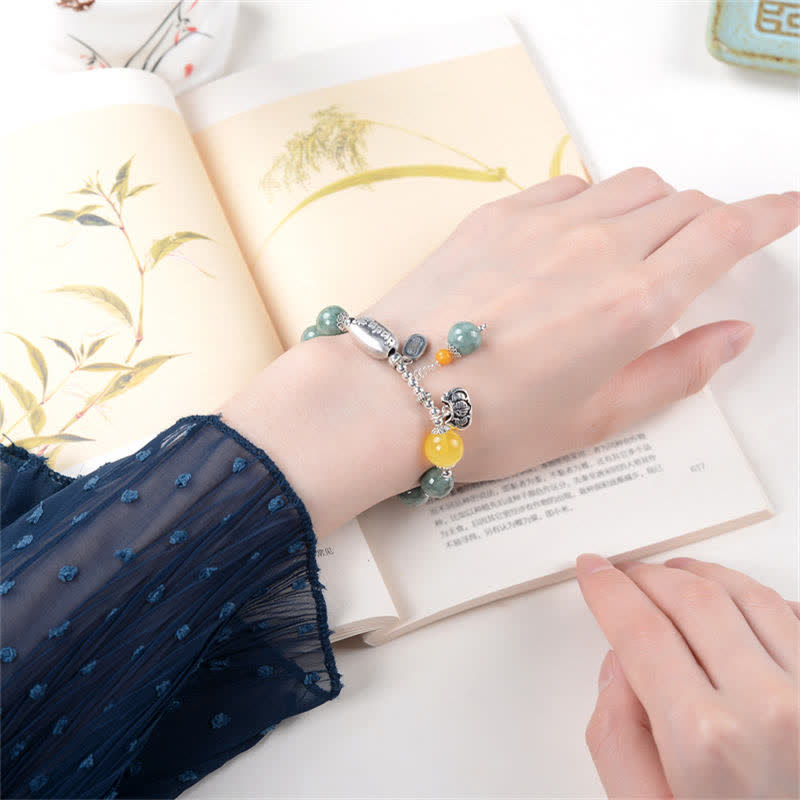 Buddha Stones925スターリングシルバー シアンジェイドアンバー サクセスブレスレット