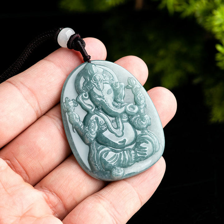 Buddha Stones天然翡翠 ガネーシャ ガンパティ 象の守護お守りネックレスペンダント - image 5