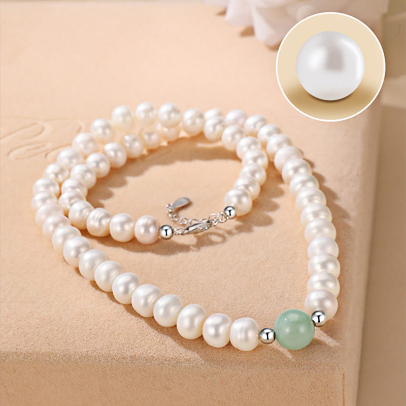 Buddha Stones 925スターリングシルバー 天然パール 翡翠 ヒーリングネックレス ブレスレット イヤリング ギフトボックス付き