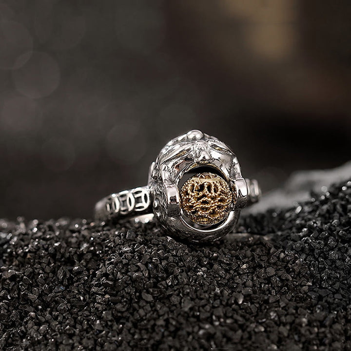 Buddha Stones925 スターリングシルバー 貔貅 銅貨 富 調節可能リング