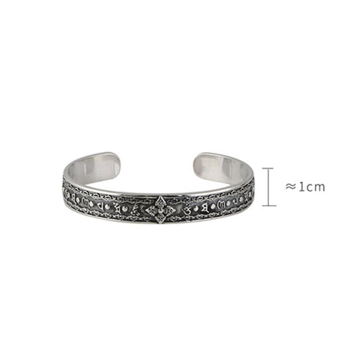 Buddha Stones925スターリングシルバーオーム・マニ・パドメ・フムダブルドルジェ 刻印入り ウィズダムカフブレスレット バングル