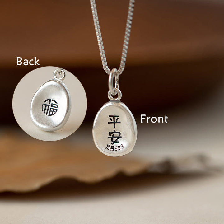 Buddha Stones999スターリングシルバー 平和と喜び 福の字 幸運 925スターリングシルバー チェーンネックレスペンダント
