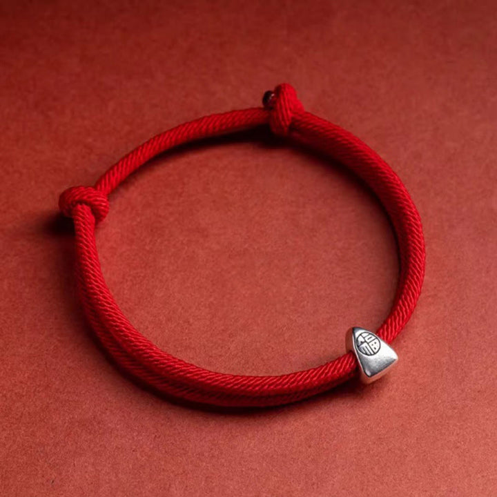 Buddha Stones925 スターリングシルバー 福文字 祝福 ハンドメイド 編み込みブレスレット