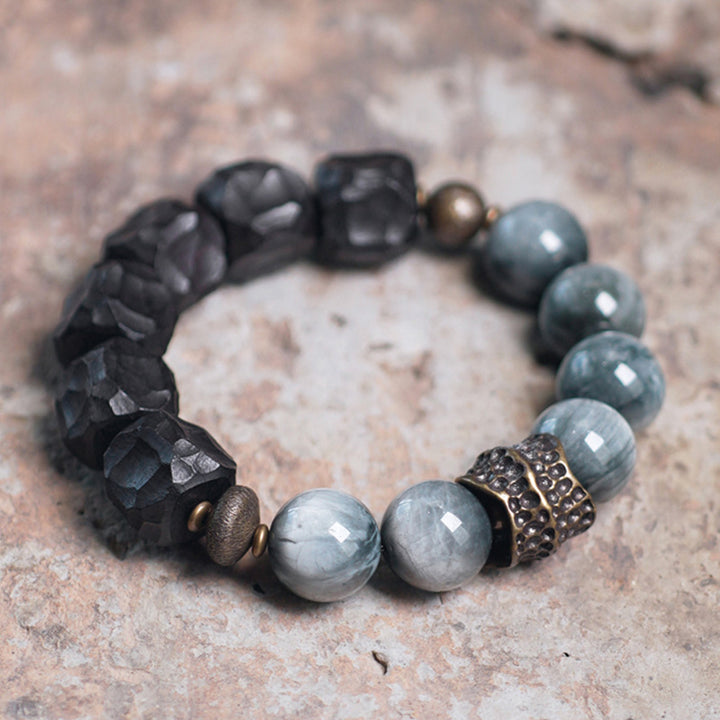 Buddha Stonesアイストーン 黒檀 銅 自信 カップルブレスレット