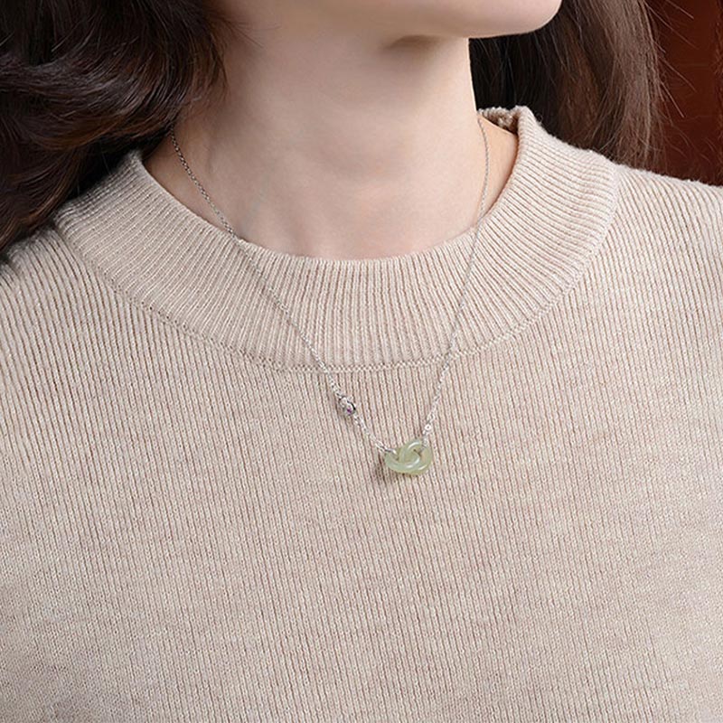 Buddha Stones925スターリングシルバー ラウンド翡翠 幸運繁栄ネックレスチェーンペンダント