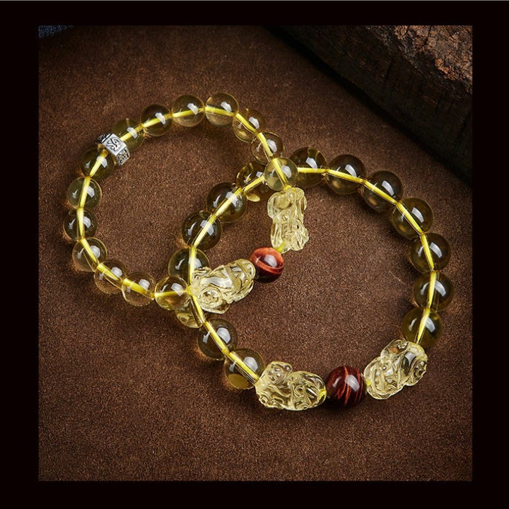 Buddha Stones天然シトリンダブル貔貅タイガーアイ繁栄保護ブレスレット