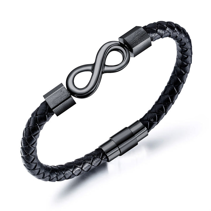 Buddha Stonesエンドレスノット チタンスチール インフィニティレザー ウィーブ バランスブレスレット