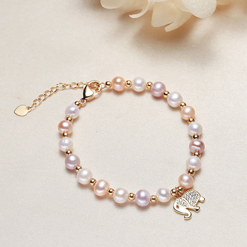 Buddha Stones18Kゴールドメッキ パールエレファントジルコンチャーム シンセリティブレスレット