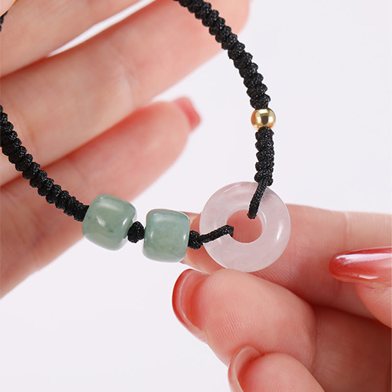 Buddha Stones2個入り グリーンアベンチュリン ホワイトジェイド 平和バックル 幸運 編み込み カップルブレスレット