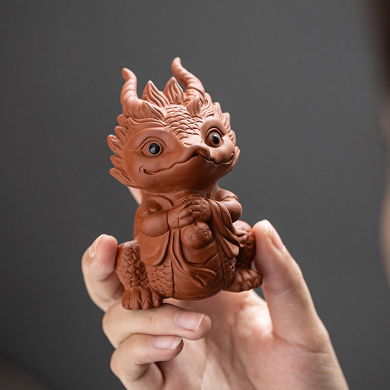 Buddha Stones幸運 龍 富 茶 ペット 紫 粘土 置物 装飾