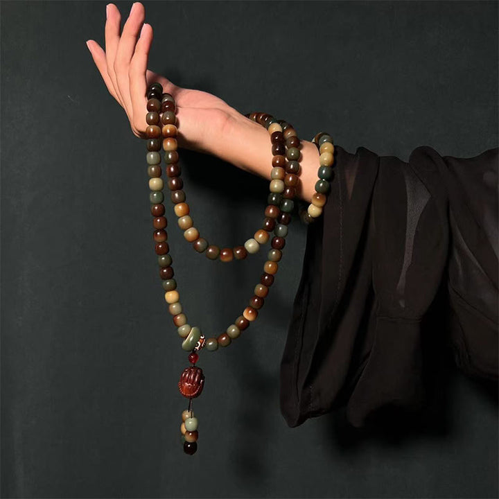 Buddha Stones108 個のMalaビーズ 菩提樹の種 平和の知恵のブレスレット リストMalaポケットMala