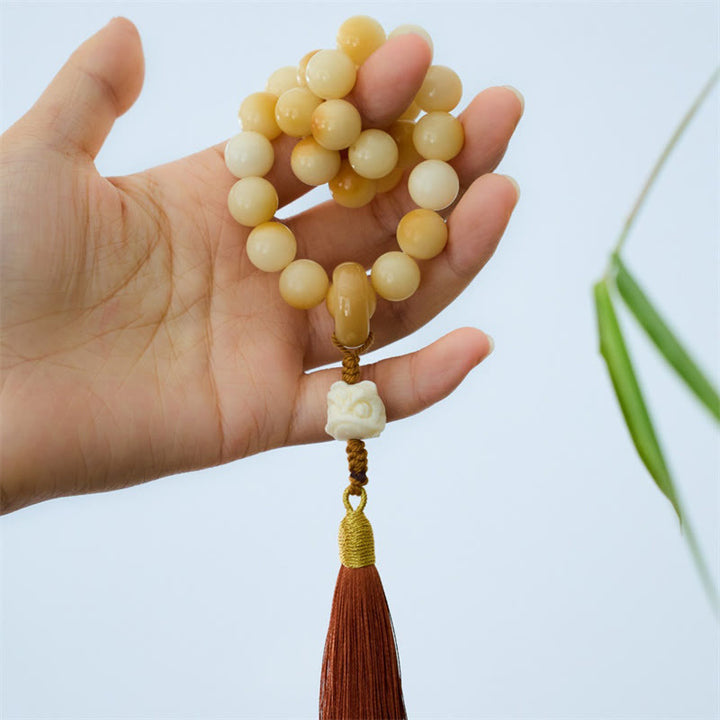 Buddha Stones天然菩提樹 象牙 フルーツ ダンシングライオン チャーム ハーモニータッセル リストMala