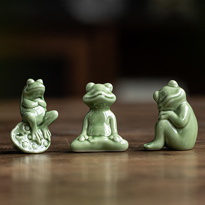 Buddha Stonesミニ 小型 瞑想 蓮 休憩 カエル 陶器 富 幸運 家庭用 ティーペット 置物 装飾