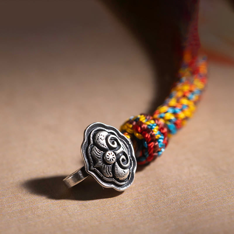Buddha Stonesハンドメイド チベット 925 スターリングシルバー十二支誕生仏ザキラム 富の守護女神 マルチカラー ロープ編みブレスレット